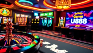 Engaging scene showcasing Game U888 poker action in a vibrant casino setting.