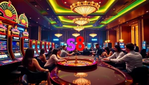 S8 casino players enjoying high-stakes games at luxurious tables in a vibrant atmosphere.