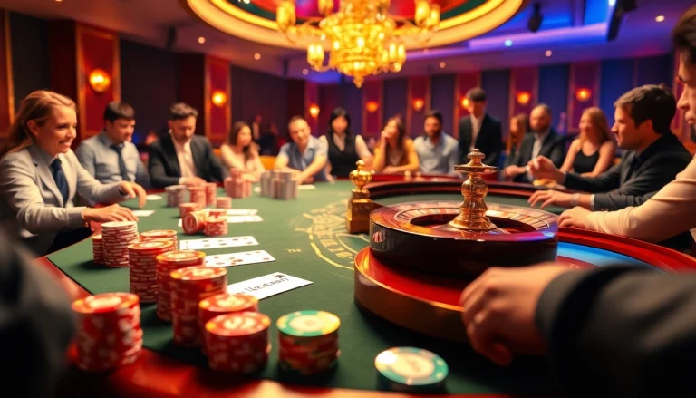 S88VIP's luxurious casino scene featuring a poker table, roulette wheel, and engaged players.