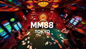 Experience the excitement of MM88 Tokyo at a luxurious casino table with vibrant gaming elements.