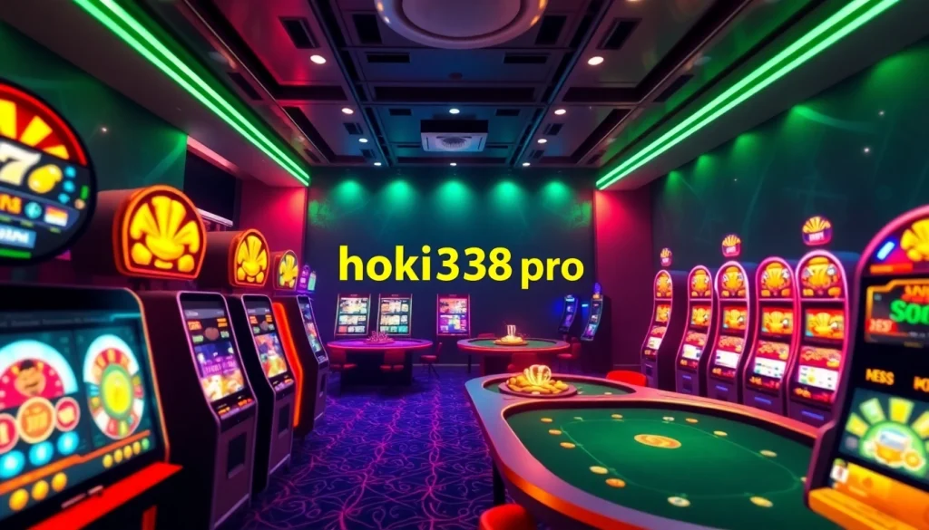 Experience the thrilling world of hoki138 pro online gambling with vibrant slot machines and poker tables.