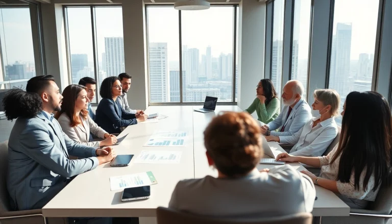 Team collaborating in a business meeting, showcasing teamwork and professionalism