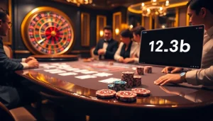 Exciting gameplay at 123b casino with a vibrant poker table and roulette wheel.