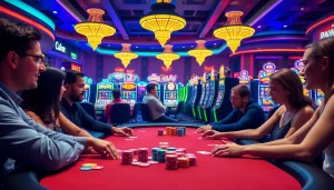 Showcase of the best online casinos in Canada with players enjoying games in a vibrant casino environment.