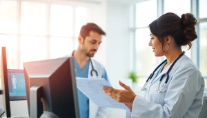 Healthcare team collaborating on patient care at https://tweestedenziekenhuis.nl in modern hospital.