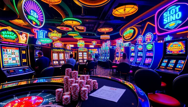 Exciting casino atmosphere showcasing slot bet 100 with vibrant machines and eager players.