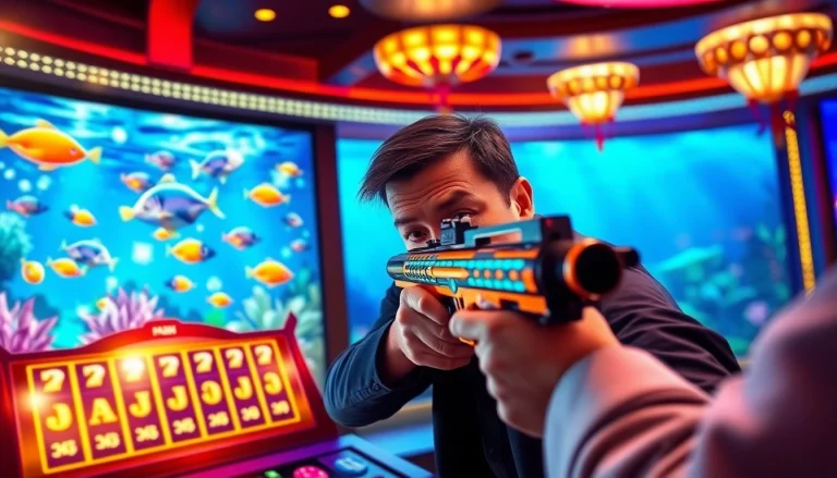 Engaging scene of a bắn cá đổi thưởng game depicting colorful fish and excited players.
