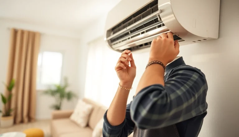 Technician conducting ac repair phoenix az in a cozy living room environment.