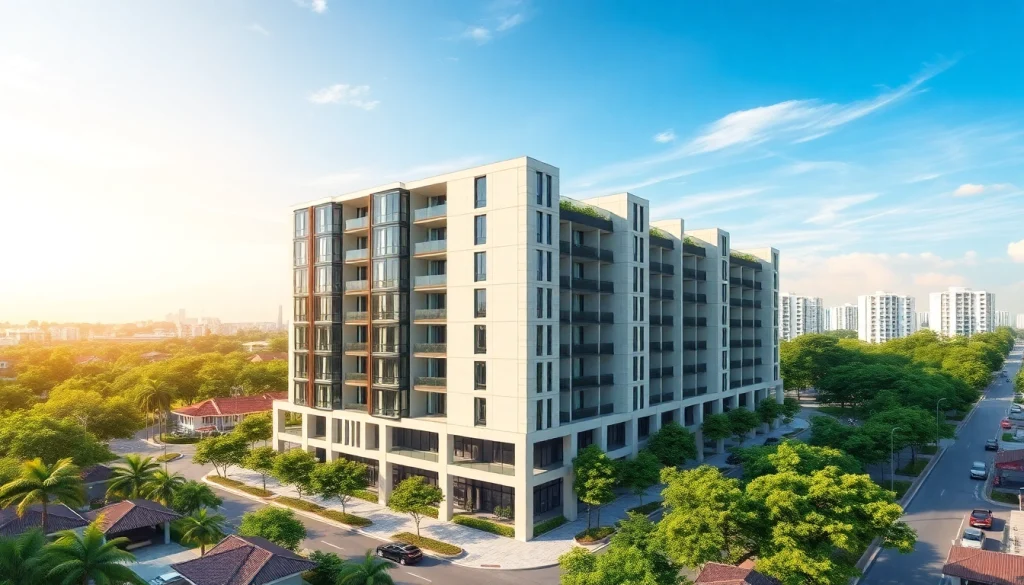 View of the modern Tampines St 95 EC showcasing luxury design features in a vibrant urban setting.