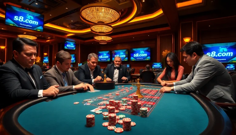 Engage in high-stakes poker gameplay with s8.com showcasing luxury casino vibes.