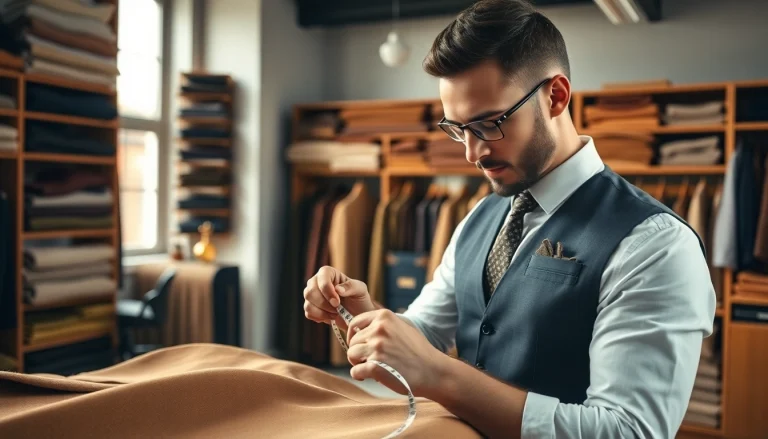 Crafting tailor made bespoke suits with passion and precision in a tailored workshop.