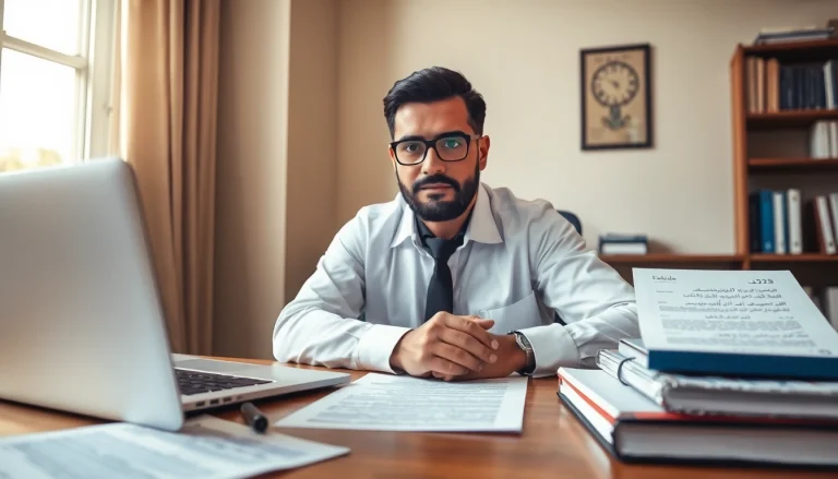 Traducteur assermenté arabe avec des documents juridiques, démontrant le professionnalisme dans la traduction de documents.