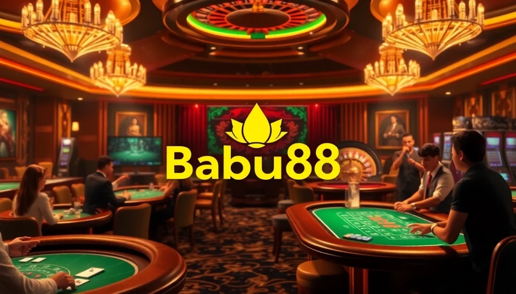 Babu88 offers an exhilarating casino experience with players engaged in poker and roulette.