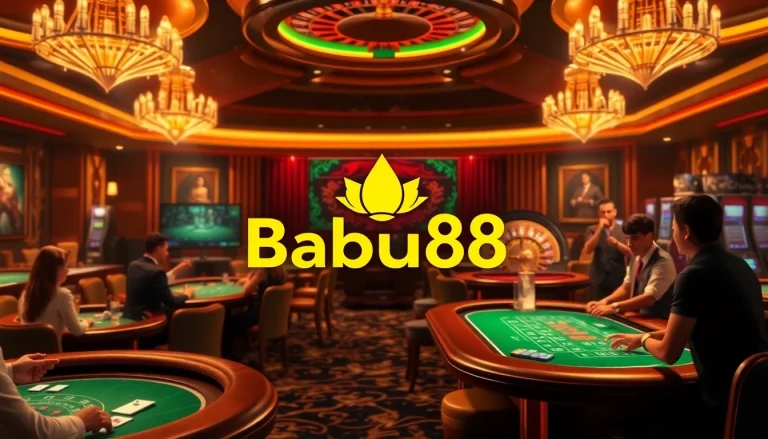 Babu88 offers an exhilarating casino experience with players engaged in poker and roulette.