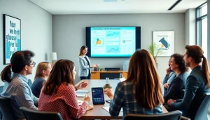 Engage in professional Business discussions during a dynamic meeting with diverse participants.