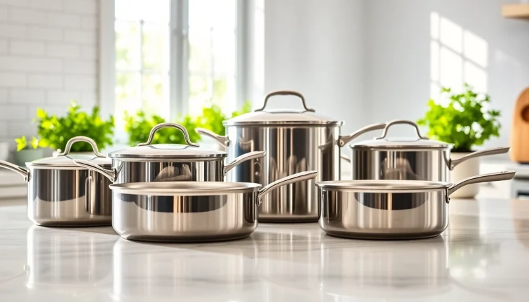 Showcase of quality cookware NZ in a bright kitchen setting with natural lighting.