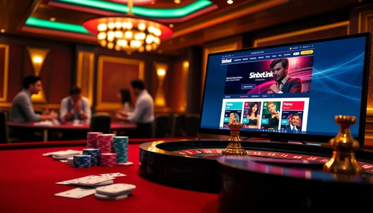 The thrilling atmosphere at sinbet.ink showcases players engaging with casino games at an elegant table, emphasizing excitement and strategy.