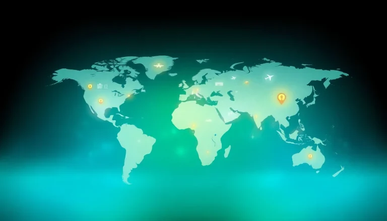 Visualize worldwide connections through a vibrant world map showcasing cultural elements.