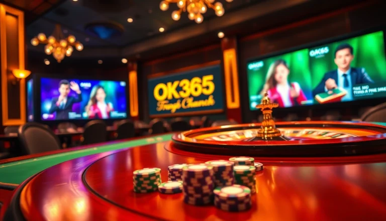 Experience thrilling gaming at OK365 Trang chủ, with vibrant casino tables and excitement of online gambling.