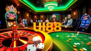Experience the excitement of UU88 at a vibrant casino, showcasing roulette, poker, and slots.