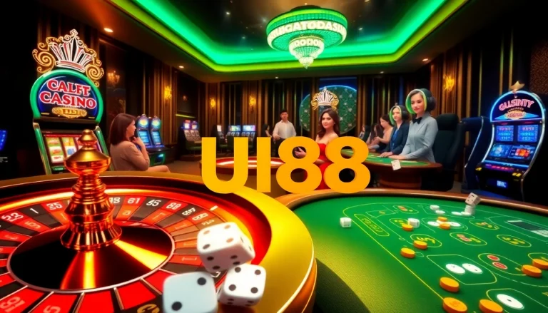 Experience the excitement of UU88 at a vibrant casino, showcasing roulette, poker, and slots.