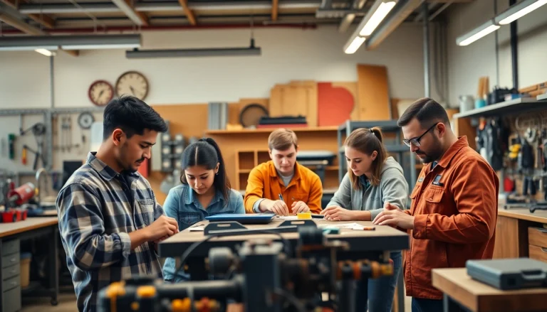 Students learning in a Trade School In Tennessee, collaborating on projects with tools and equipment.