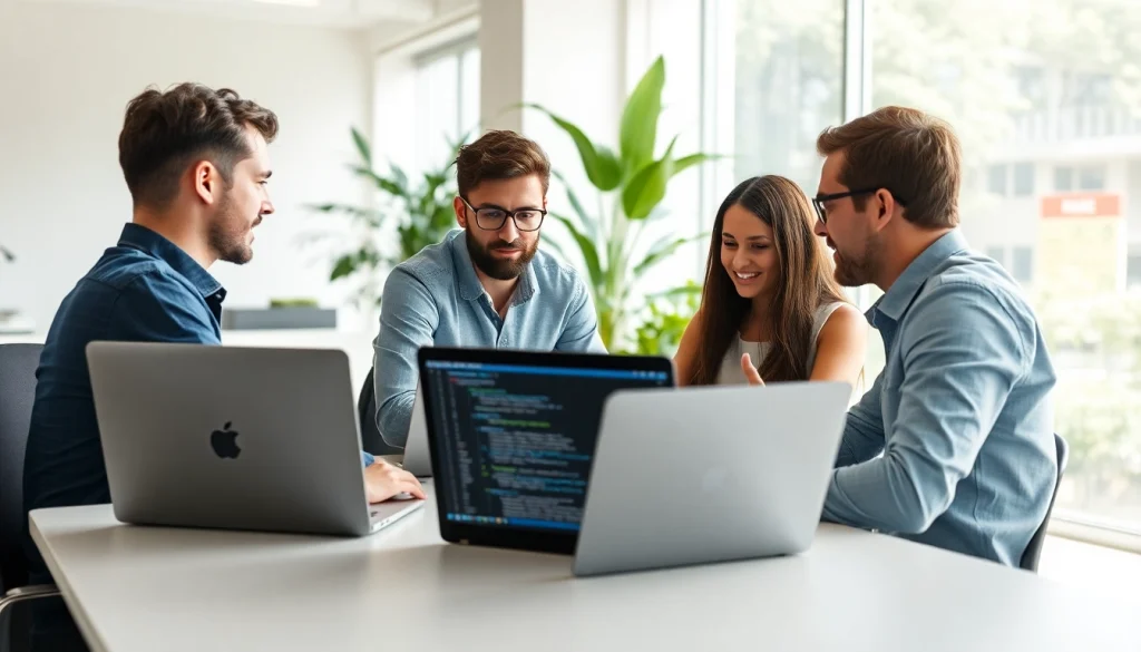 Hire .Net Full-stack developers collaborating in a vibrant office environment