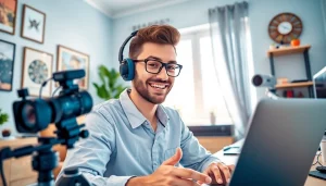 Engaging content monetization for creators in a lively home office setup, showcasing the creative process.