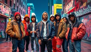 Hip hop publicist promoting artists in a vibrant urban photoshoot with graffiti and turntables.