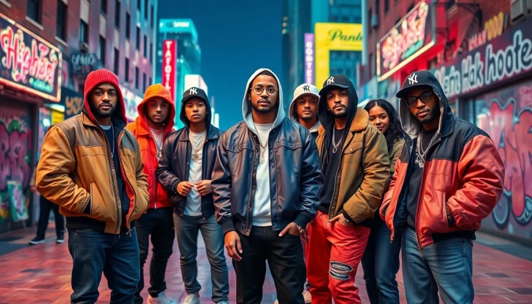 Hip hop publicist promoting artists in a vibrant urban photoshoot with graffiti and turntables.