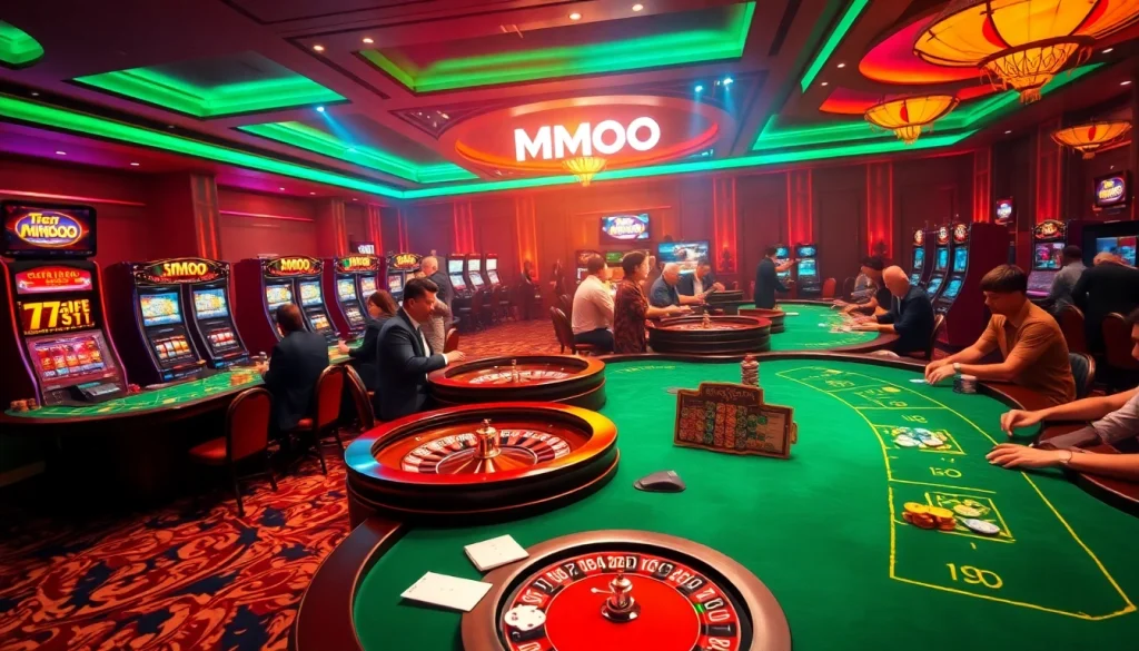 Experience the excitement of Trang chủ MMOO with luxury casino gameplay, featuring poker tables and slot machines.