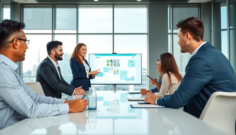 Engage in a vibrant business meeting showcasing collaboration and innovation.