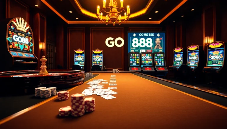 Dynamic casino gaming experience featuring GO88 casino tables and vibrant slot machines.