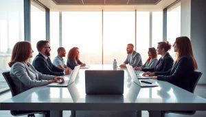 Engaging business professionals collaborating in a focused meeting environment.