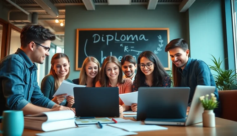 Diploma kopen hbo illustrated in a collaborative office scene with young professionals.