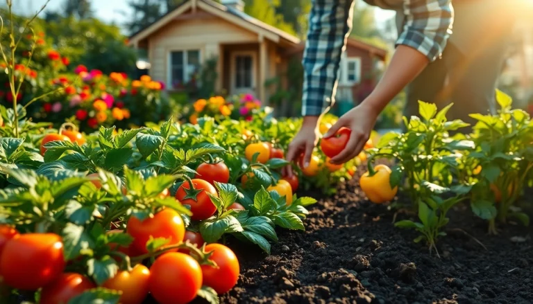 Gardening tips and techniques are demonstrated in a flourishing vegetable garden.