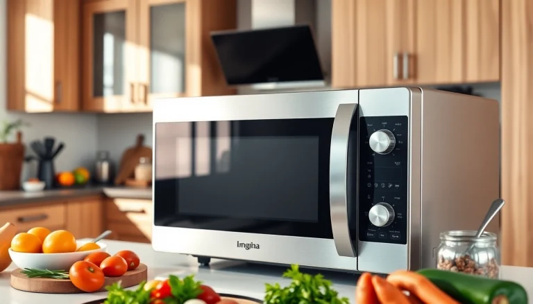 Enhance cooking experiences with a stylish microwave oven in a modern kitchen setting.