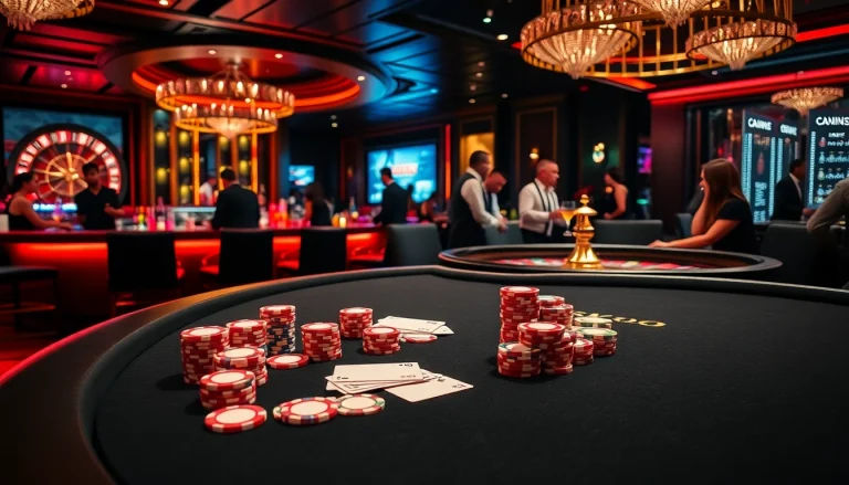 Exciting casino scene featuring vibrant betting tables, poker chips, and roulette, highlighting the S8 experience.