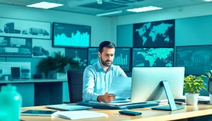 Księgowość dla firmy transportowej w nowoczesnym biurze, księgowi analizują logistykę i finanse