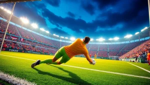 Goalkeeper making a save during an energetic match related to บ้านผลบอลวันนี้.