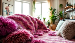 Imitatie bont stof in een stijlvol interieur, toont texturen en patronen.