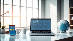 在现代工作空间中探索 QuickQ官网界面，展示无缝全球互联与用户友好设计。