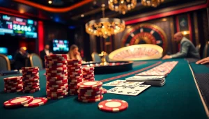 Players strategize around a blackjack table in a luxurious casino, featuring the official hidden wiki.