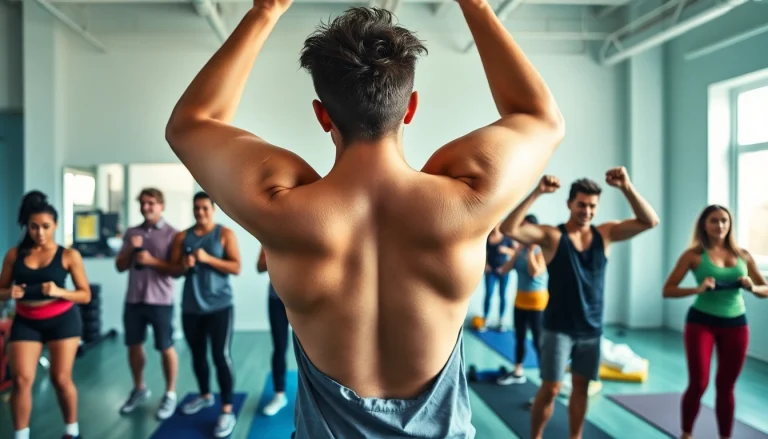 Dynamic gym scene showcasing individuals using a pull-up assist band for strength training.