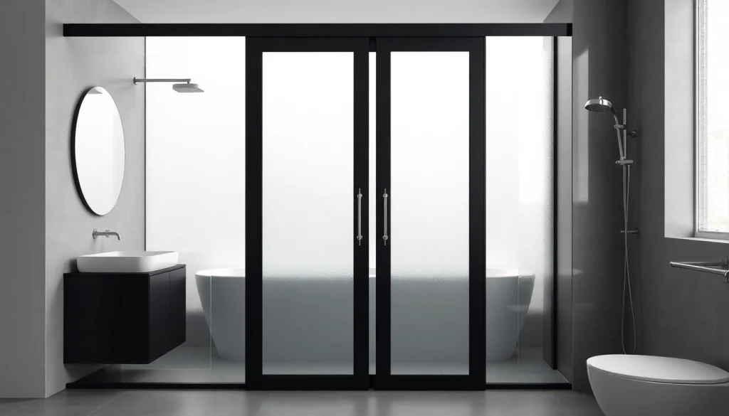 Enhance your bathroom with a stylish black shower sliding door featuring a sleek design and modern aesthetic.
