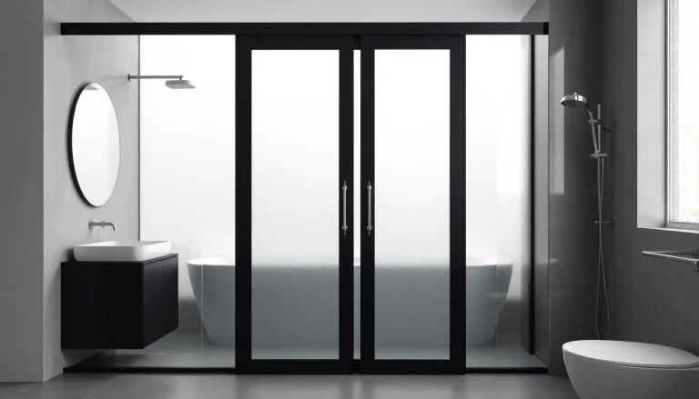 Enhance your bathroom with a stylish black shower sliding door featuring a sleek design and modern aesthetic.
