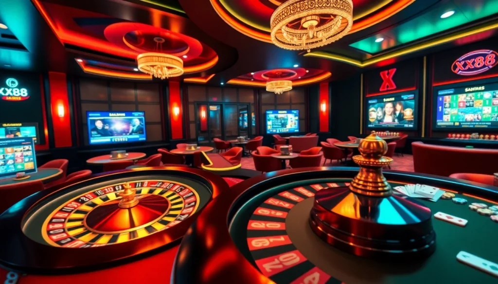 Experience the thrilling world of XX88 with vibrant casino tables and exciting games.