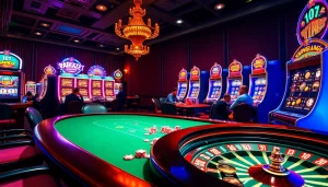 Experience thrilling gameplay at onicplay with vibrant casino elements like poker tables and slot machines.