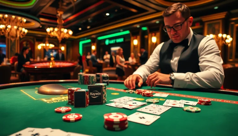 Players experience the excitement of Haywin poker at a vibrant casino table.