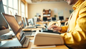 Read important articles at https://www.thedailynewsonline.com while a journalist works diligently in a bright newsroom.